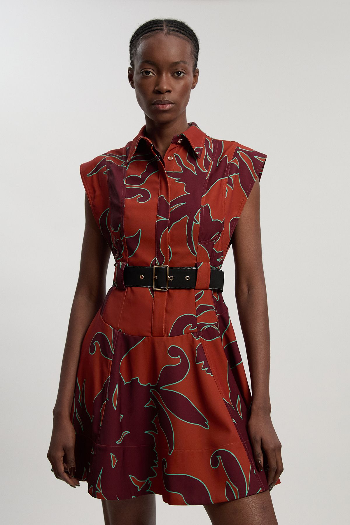 KarenMillen Petite Western Printed Twill Woven Mini Dress
