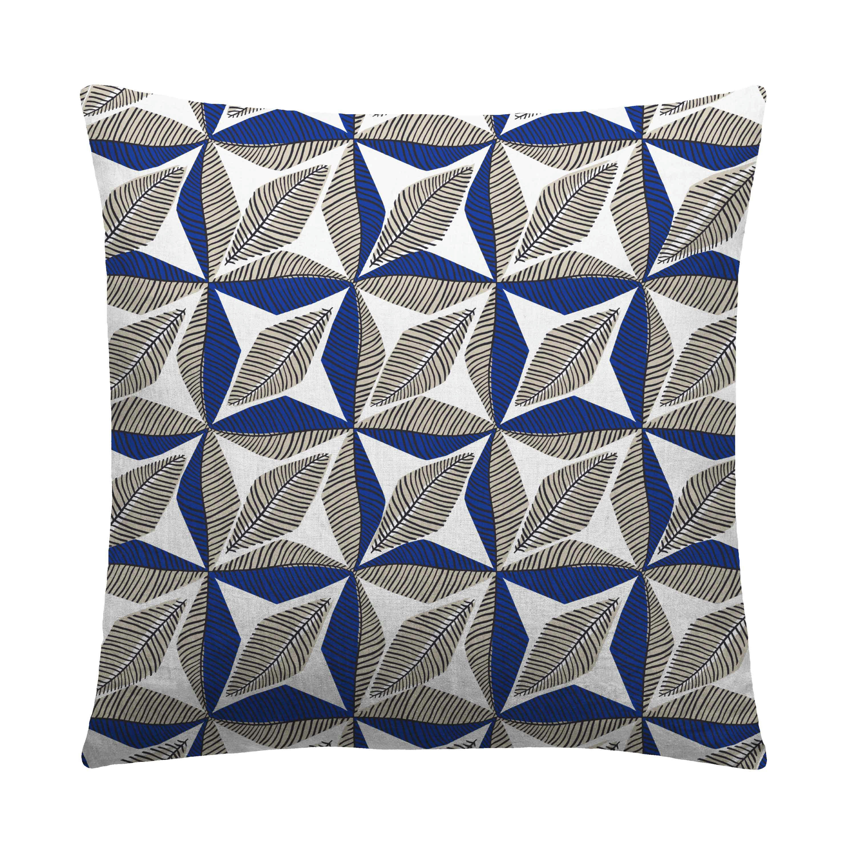 TOGO - Housse de coussin bi matière en lin et coton 50x50cm Bleu Majorelle