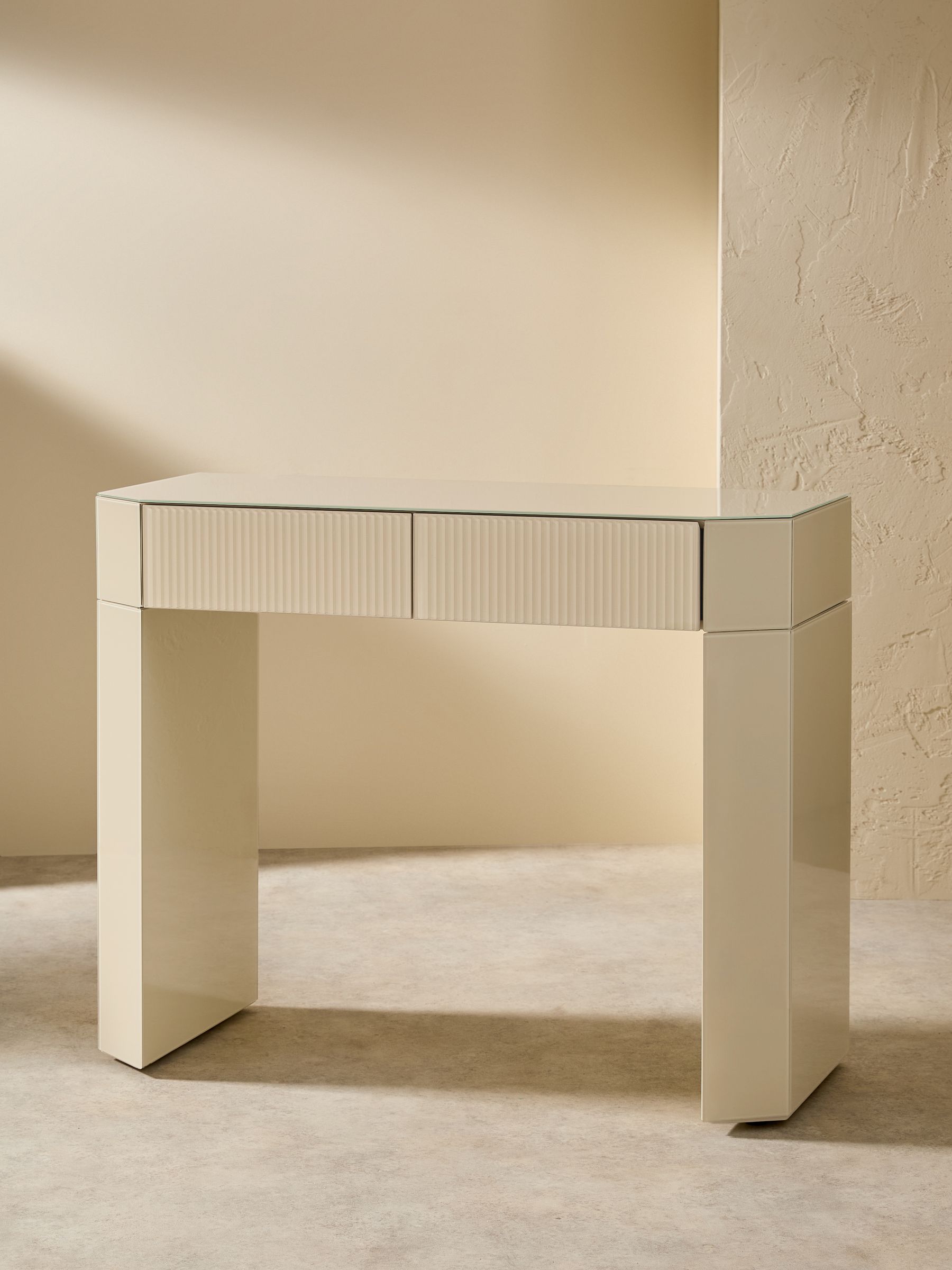 Eleni Dressing Table in Ecru White Glass