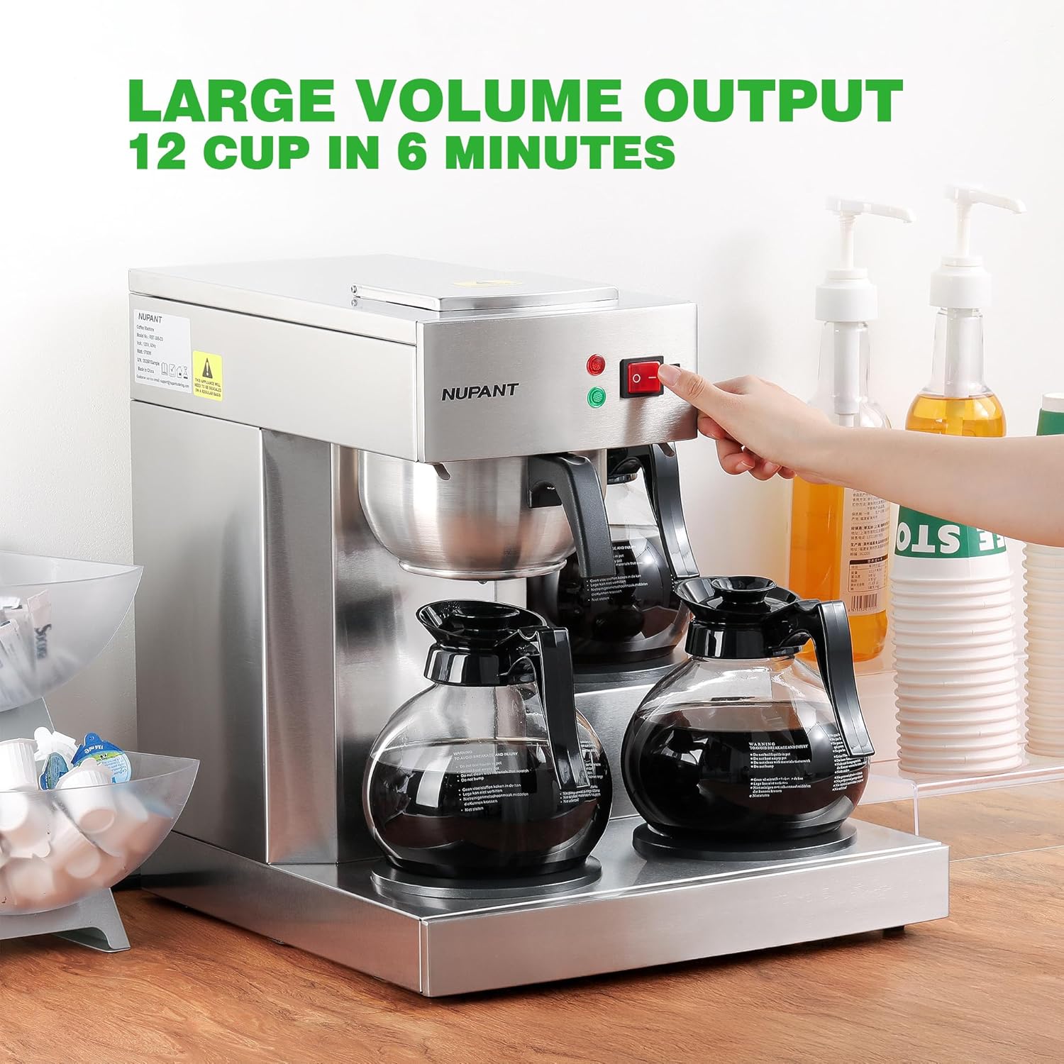 12 Cup Commercial Coffee Maker,Drip Coffee Maker Machine with 3 Warmers Plate and 3 Glass Decanters, Stainless Steel Pour Over Commercial Coffee Brewer for Restaurant, Office, Cafe Use