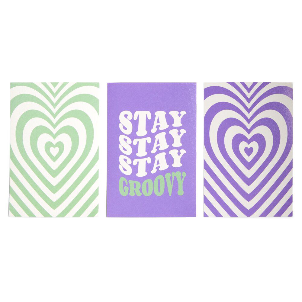 Lot de 3 affiches papier vert et violet 10x15cm