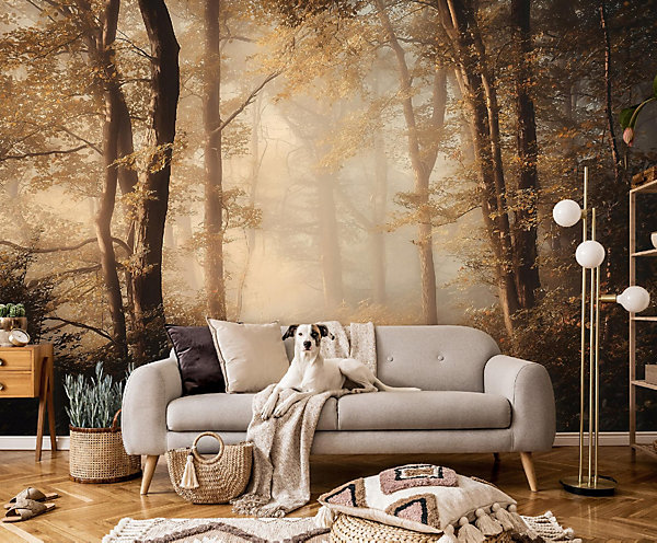 Papier Peint Panoramique Intissé Forêt Arbres Brun - 250x175 cm - Papier Peint Chambre et salon