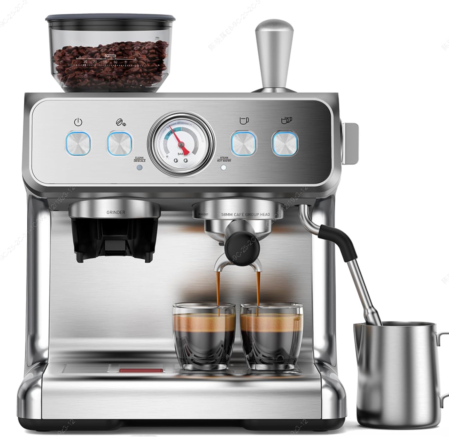 Dual Boiler Espresso Machine with Grinder, 20 Bar Espresso Machines-Use Milk Frother and Brew Coffee Machine Simultaneously, Removable Water Tank, Coffee Maker Cappuccino Latte, 95oz Water Tank