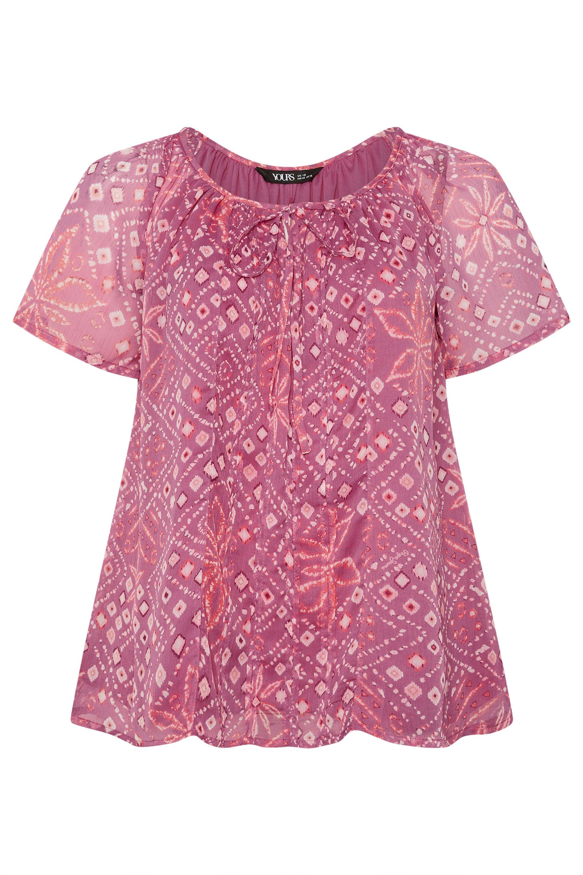 Yours Geometric Ikat Print Pintuck Blouse