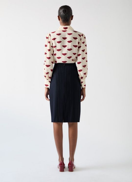 Bella Blue & Navy Wool Blend Pin Stripe Pencil Skirt