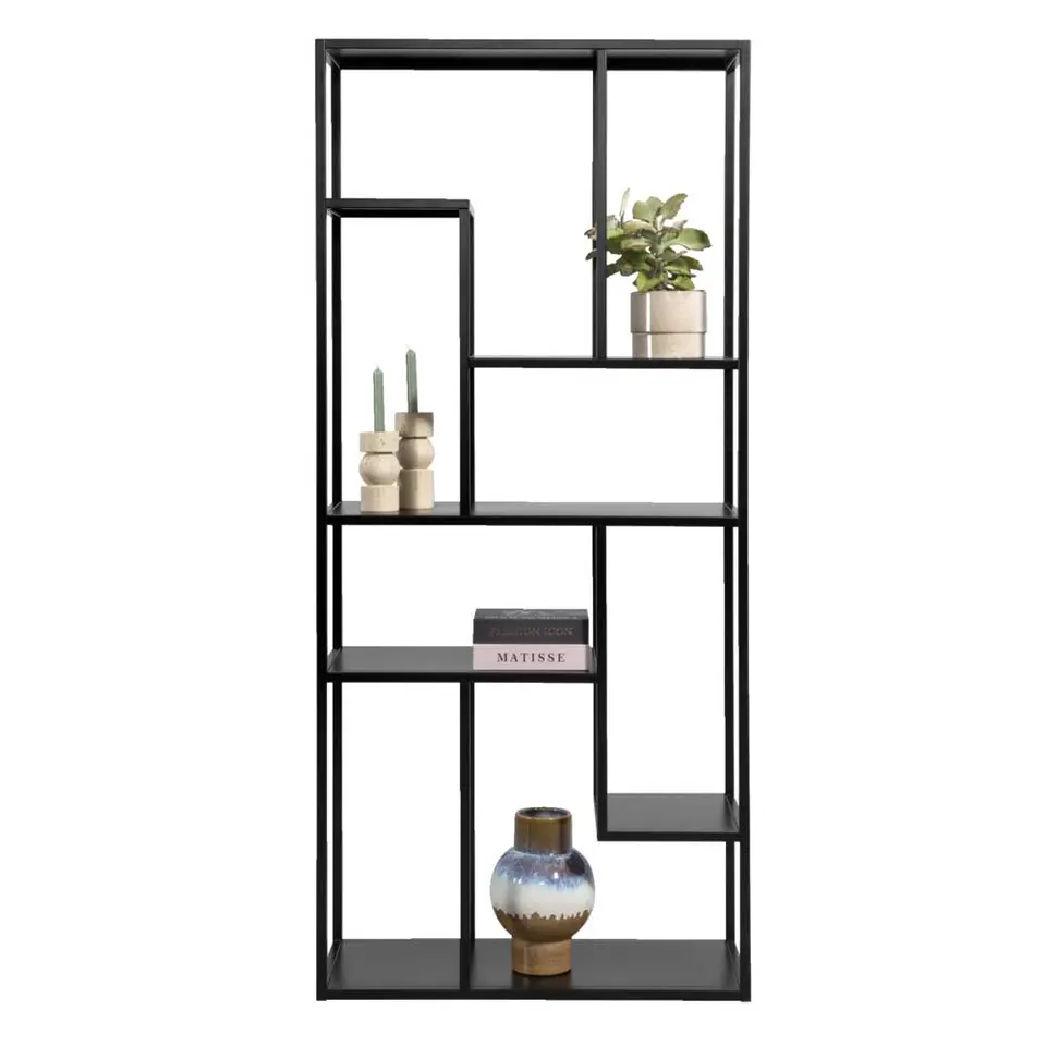 Vakkenkast Stan - zwart - metaal - 188x85x35 cm