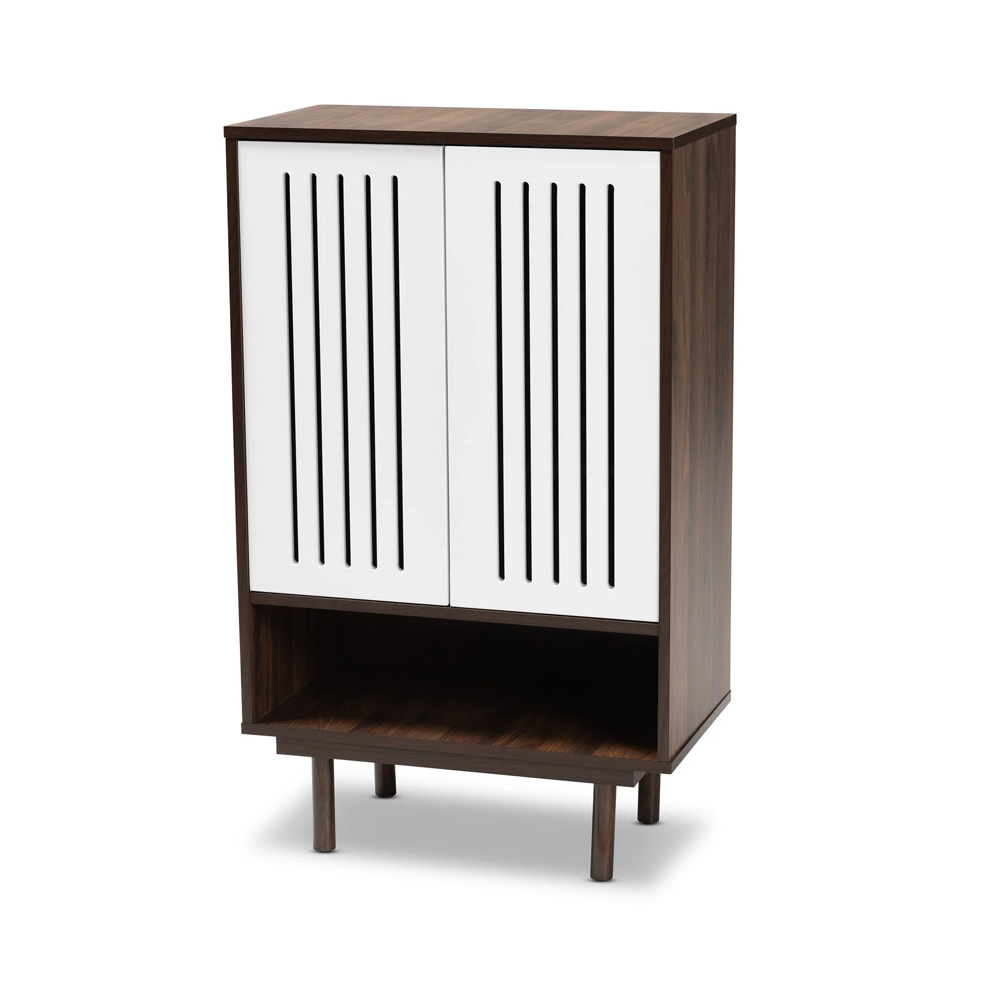 Meike Mid-Century Modern Two-Tone 2-Door Shoe Cabinet