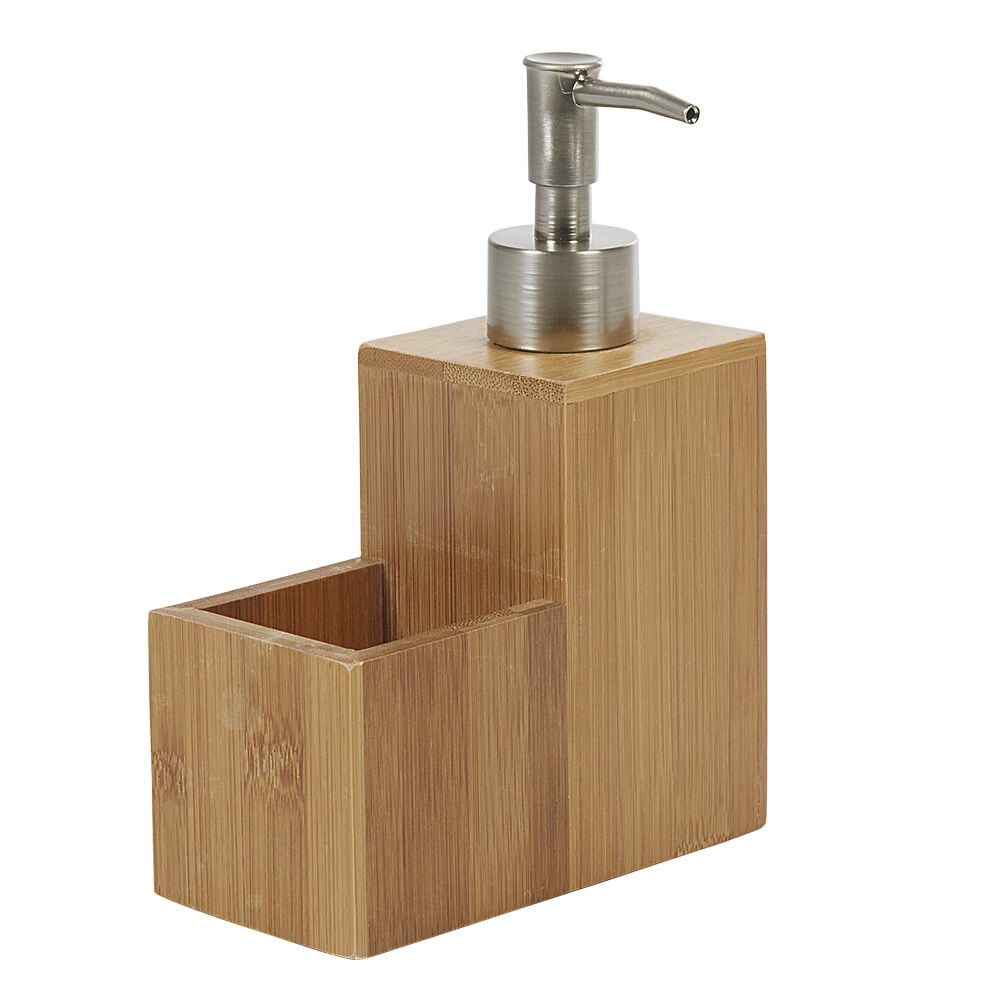 Distributeur de liquide vaisselle en bois avec compartiment à éponge
