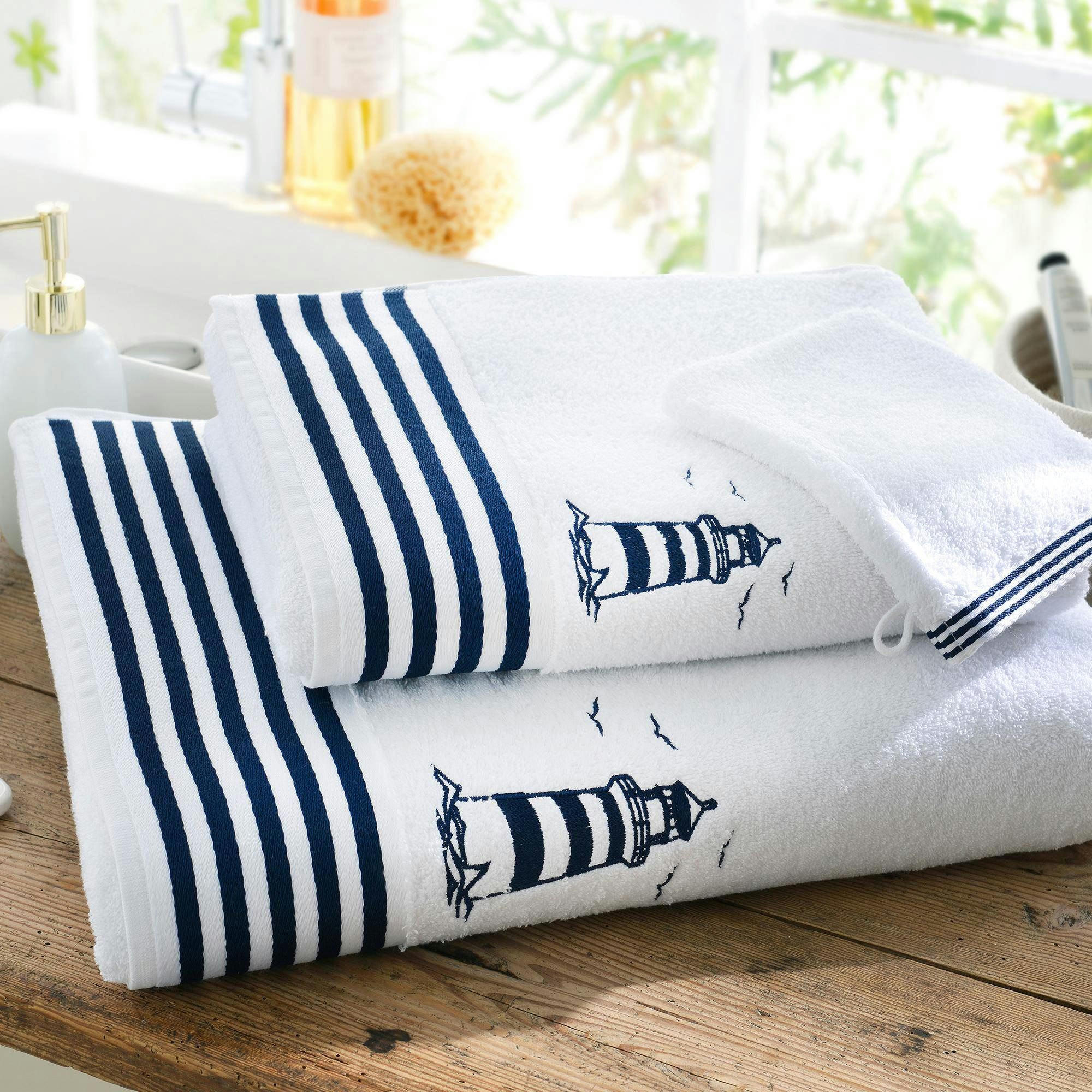 PHARE - Lot de 2 gants de toilette 15x21 blanc en coton 450 g/m²