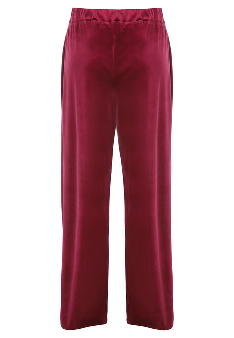 Womens Burgundy Velvet Wide Leg Trousers