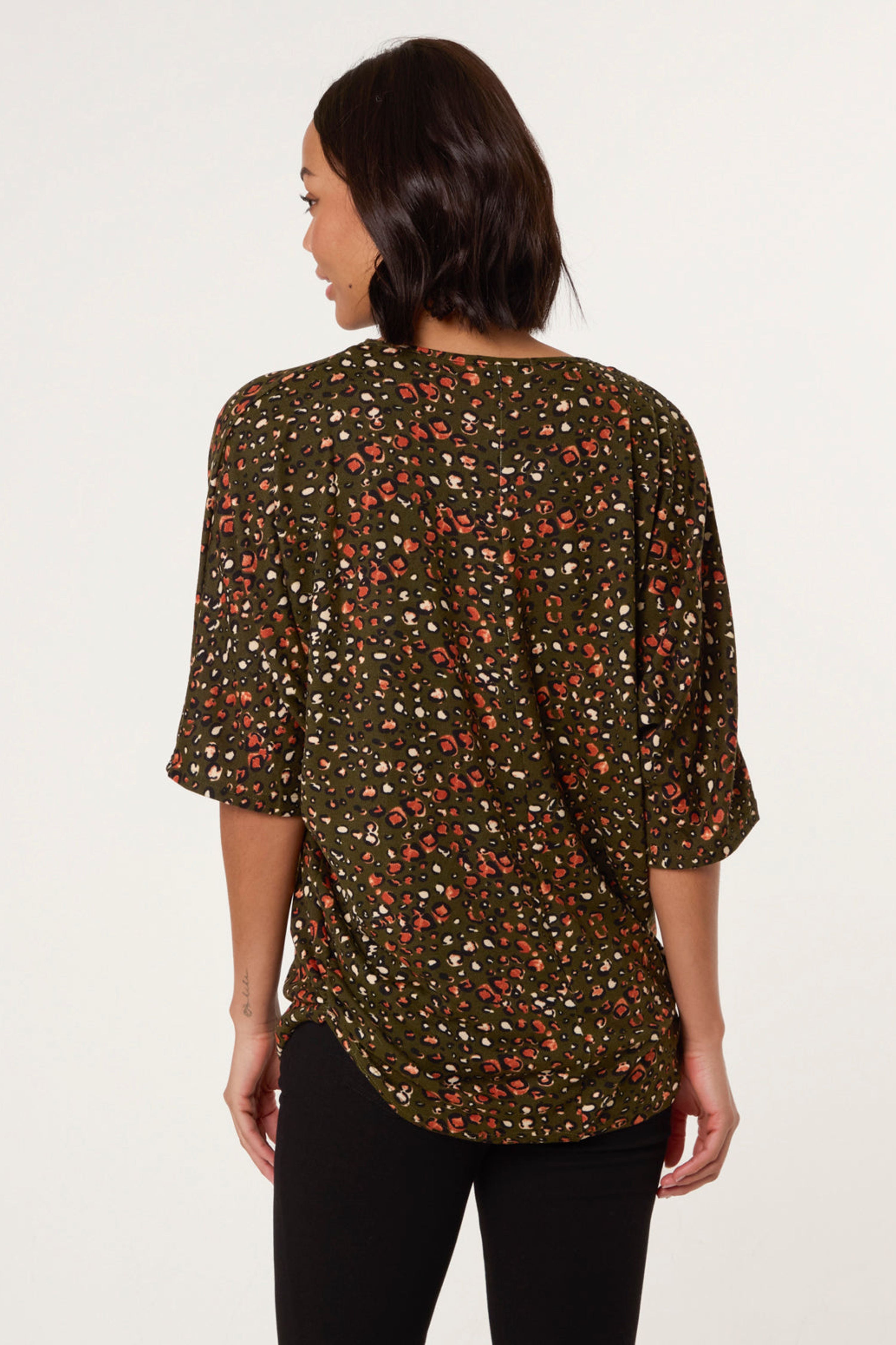 Blue Vanilla Khaki Printed Zip Front Top