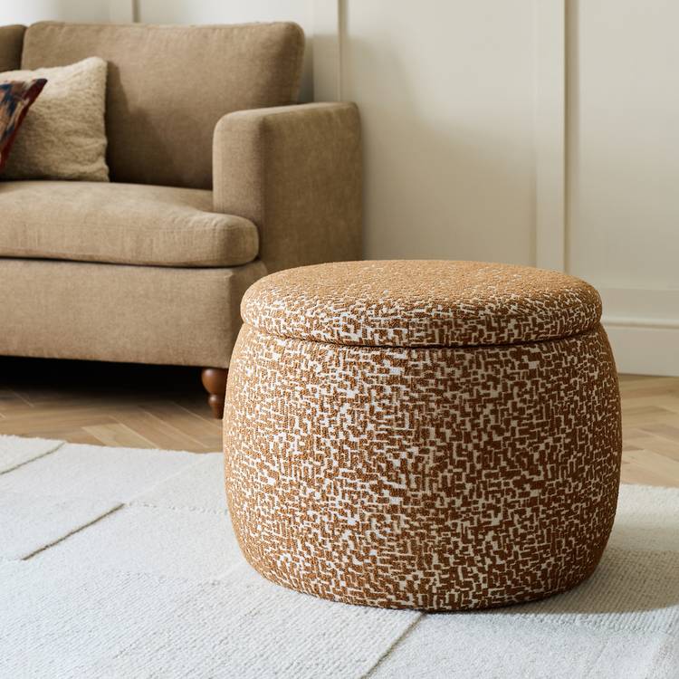 Habitat Cove Fabric Storage Ottoman - Brown & Cream
