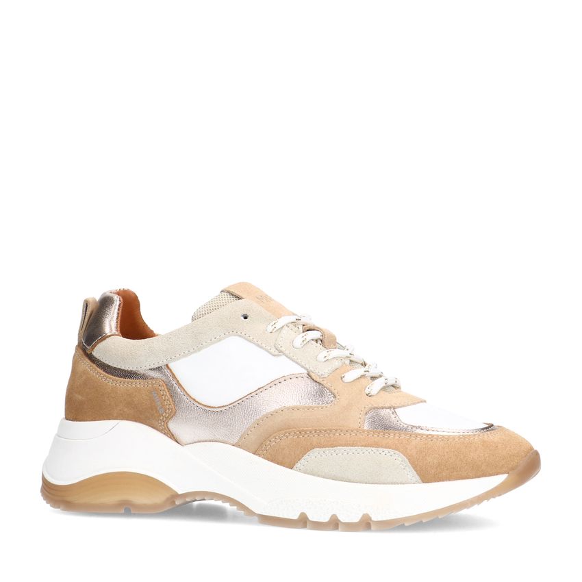 Manfield Beige leren sneakers met witte details