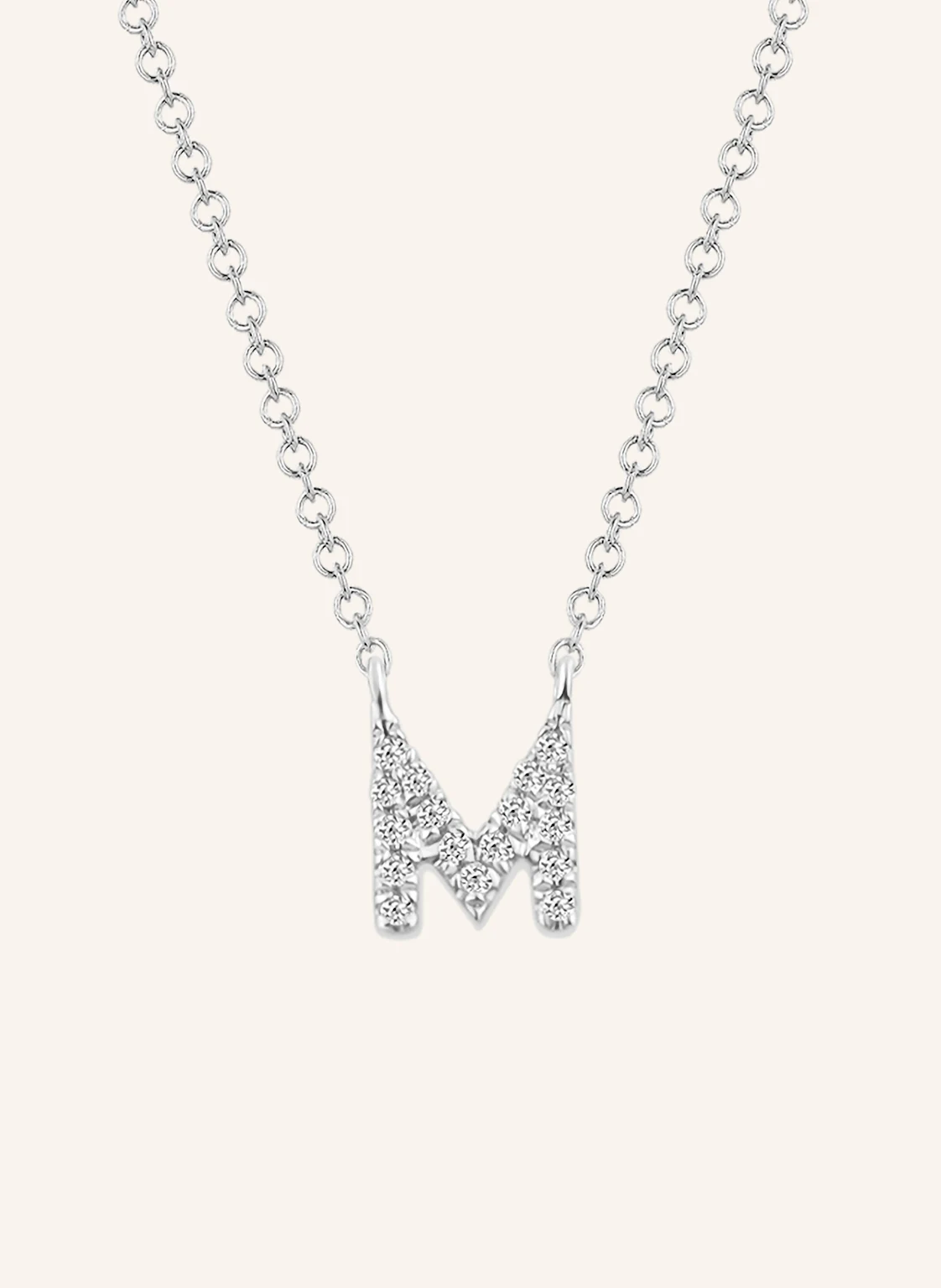 Leaf INITIALIEN Halskette „M“ aus 14 Karat Weißgold mit Diamanten