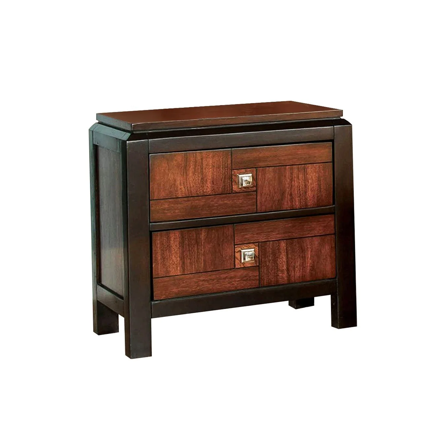 2 Drawers Nightstand With Two-Tone Design, Acacia and Walnut