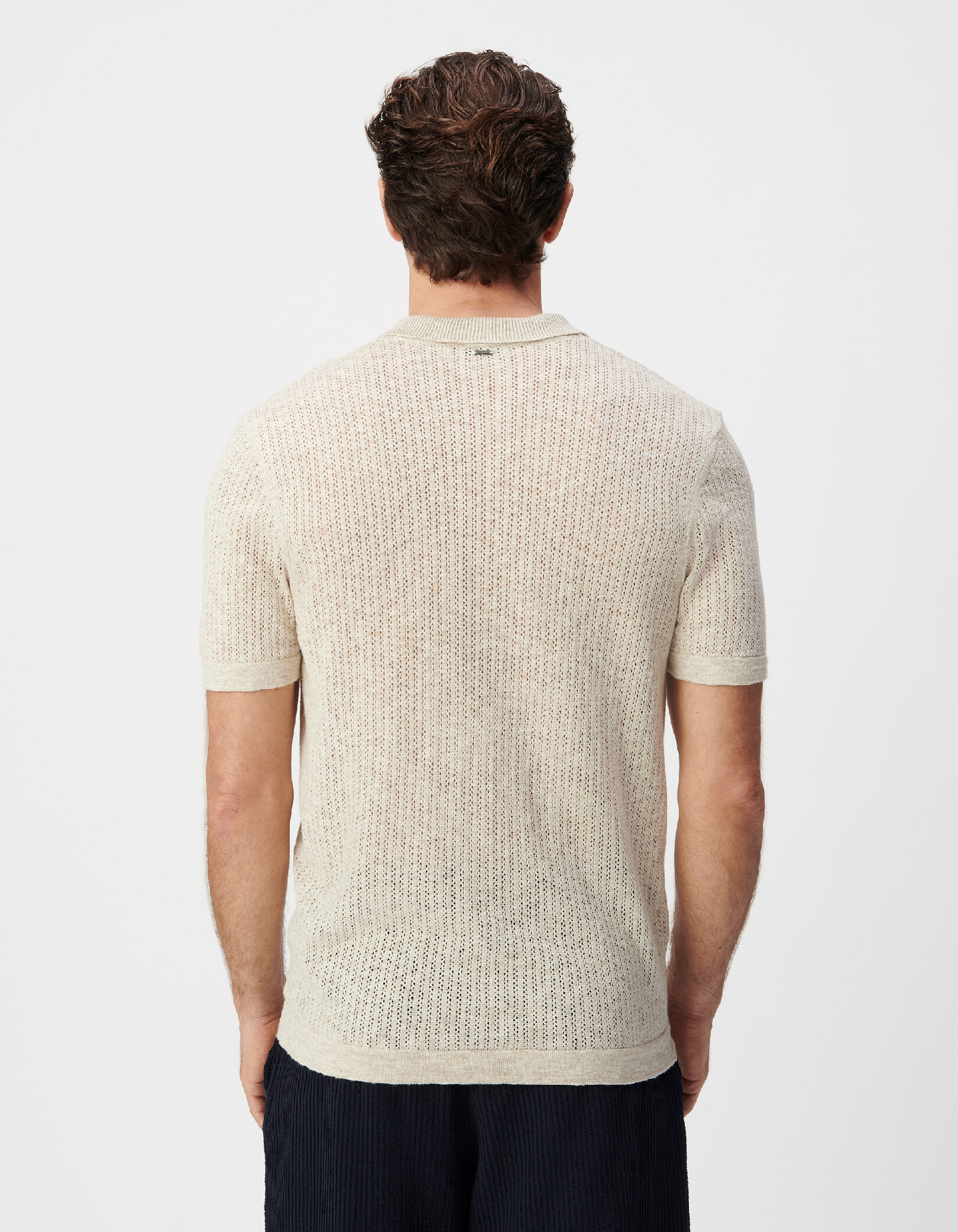 Polo beige tricot ajouré fantaisie Homme