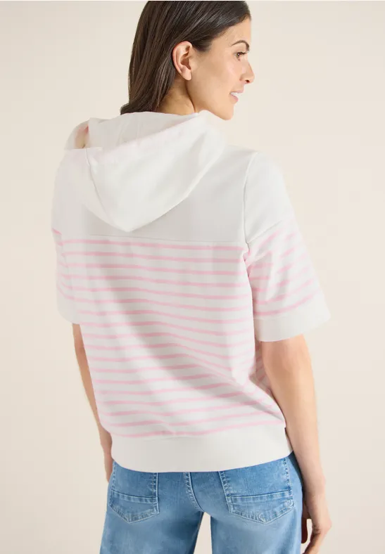 Kurzarm Sweatshirt mit Kapuze und Streifen