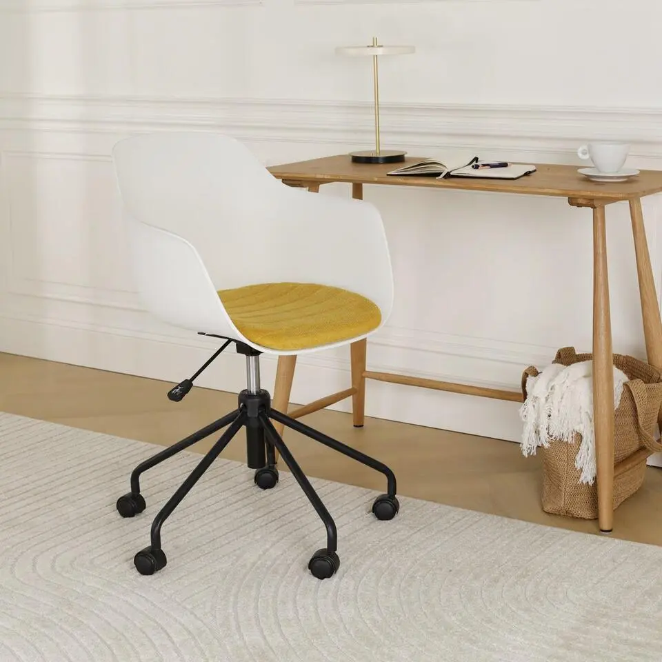 Nolon Nout-Liz Bureaustoel Wit - Okergeel Kussen - Zwart Onderstel
