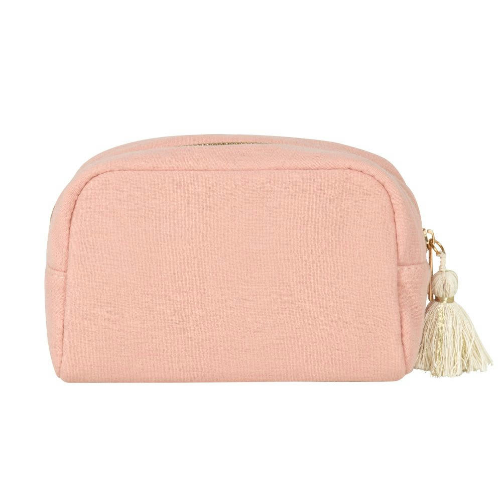 ESSENTIELLE - Trousse en gaze de coton rose et pompon 18x12