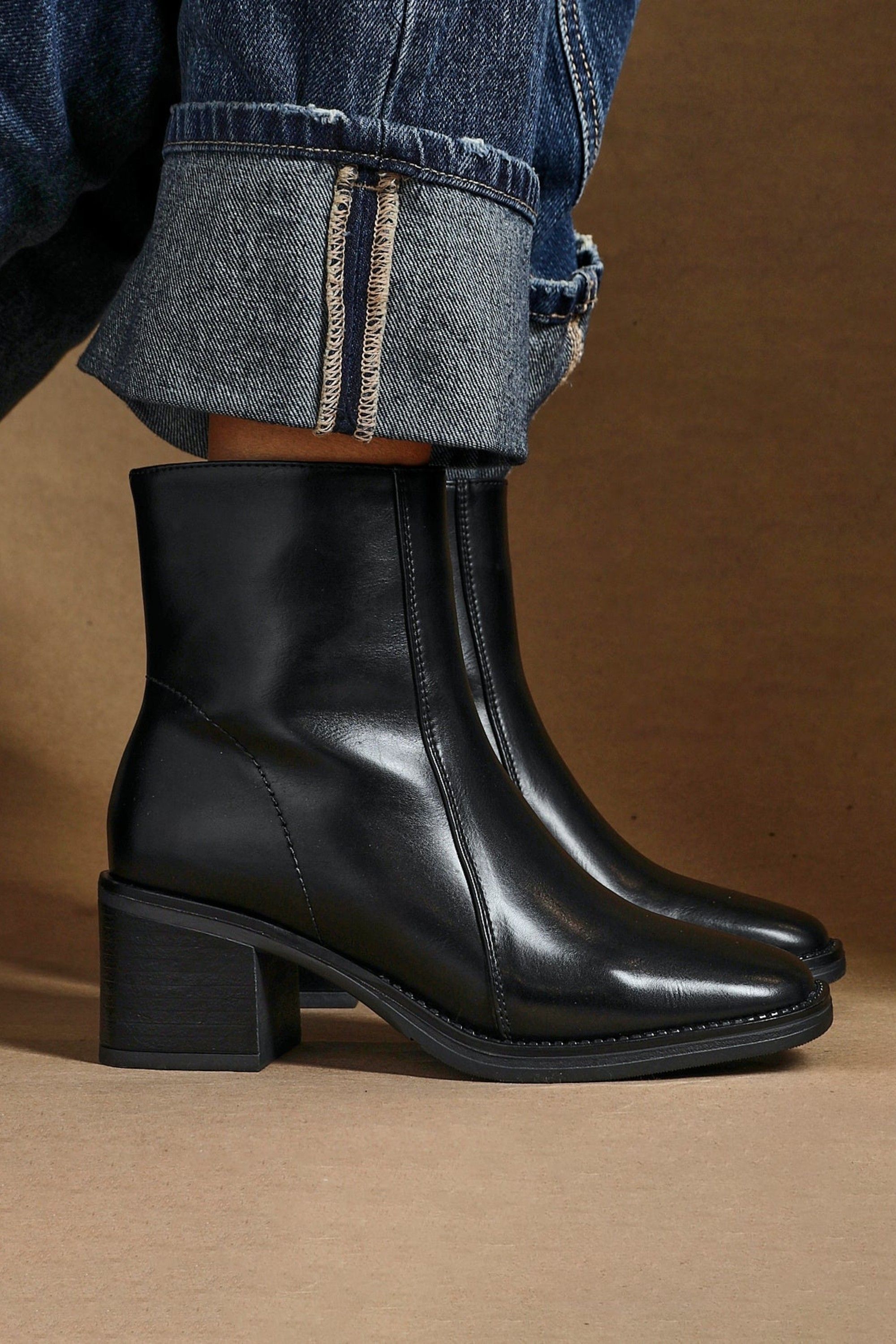 Linzi Wander Black Faux Leather Heeled Ankle Boot