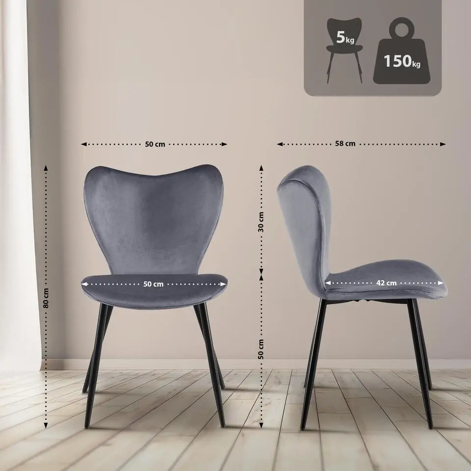 CLP Eetkamerstoel Maika zwart Frame - Fluweel - donkergrijs