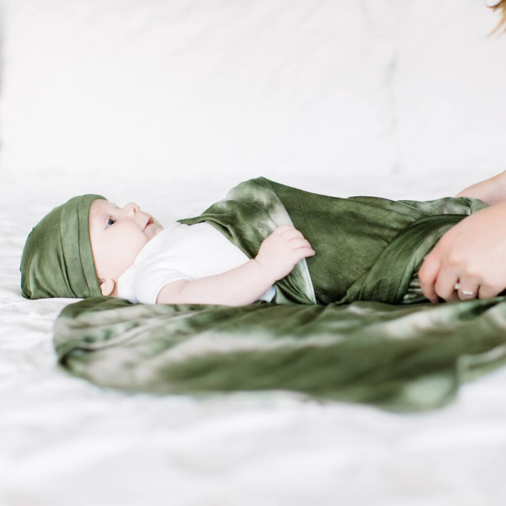 Bazzle Baby Forever Swaddle Hat Set, Olive Tie-Dye