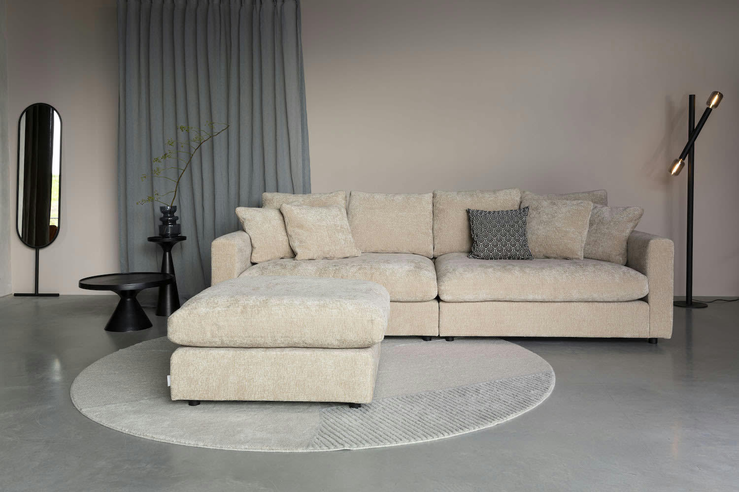 SENSE - Pouf en tissu beige L 92