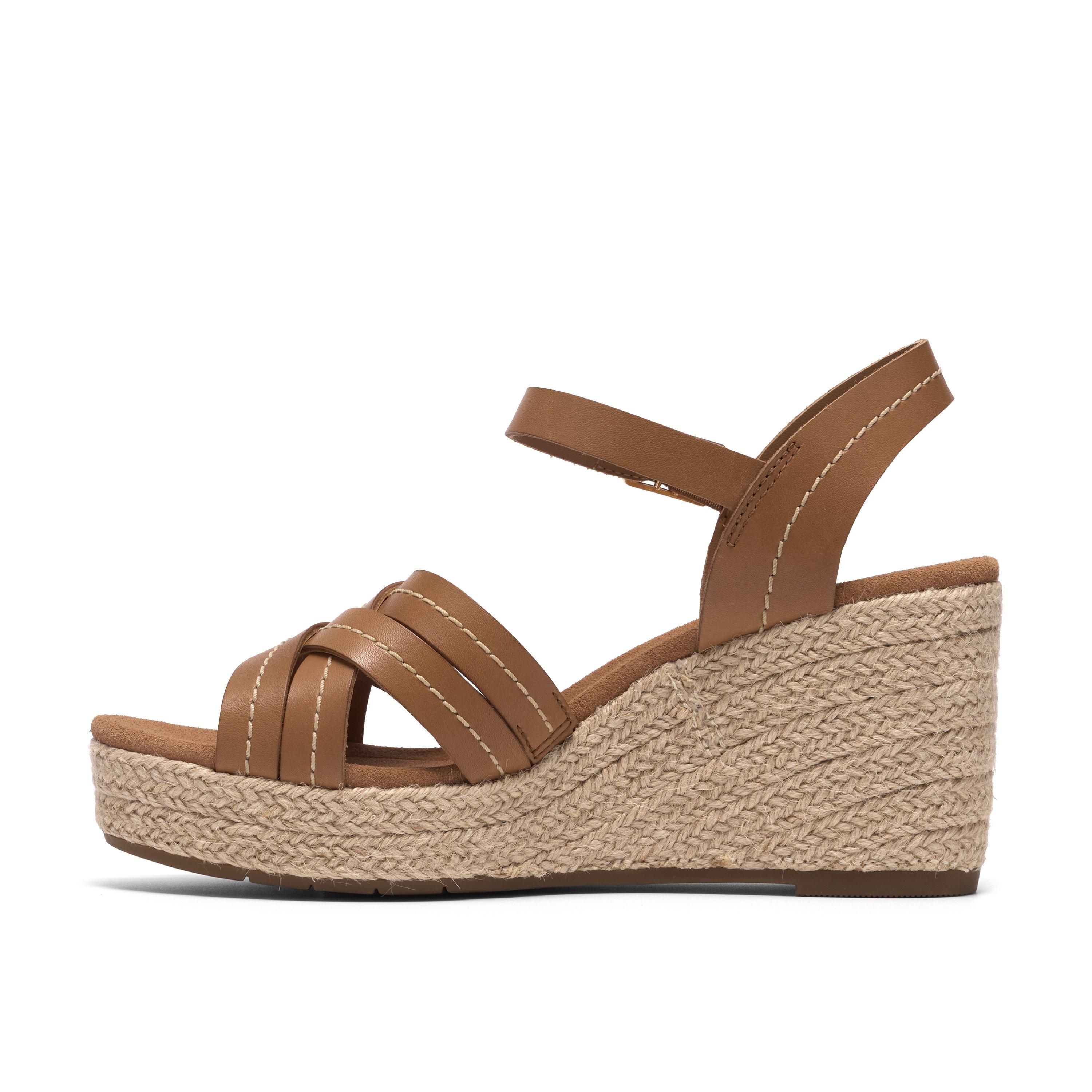 Clarks Sabina Strap Tan Leather Wedge Sandals