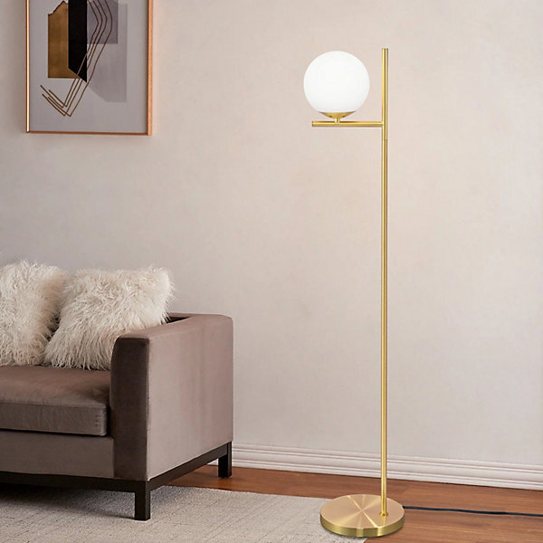 NETTLIFE Lampadaire doré industriel avec interrupteur au pied, design métallique en verre blanc,E27 , câble de 2 mètres