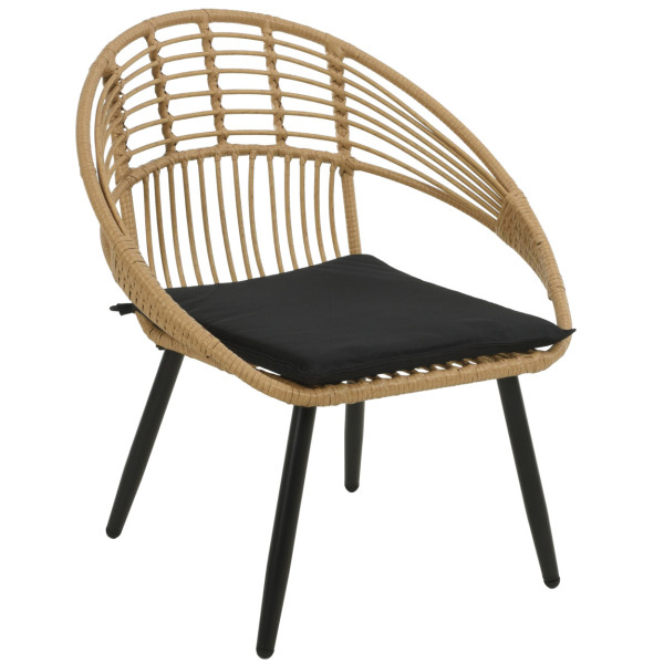Fotel Rattanowy z Poduszką brązowo-czarny 71x65x80 cm Krzesło Ogrodowe