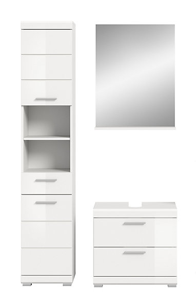 Eteka- Combinaison de salle de bains (L/H/P : 112x191x34 cm) en blanc reproduction et blanc thermoformé brillant