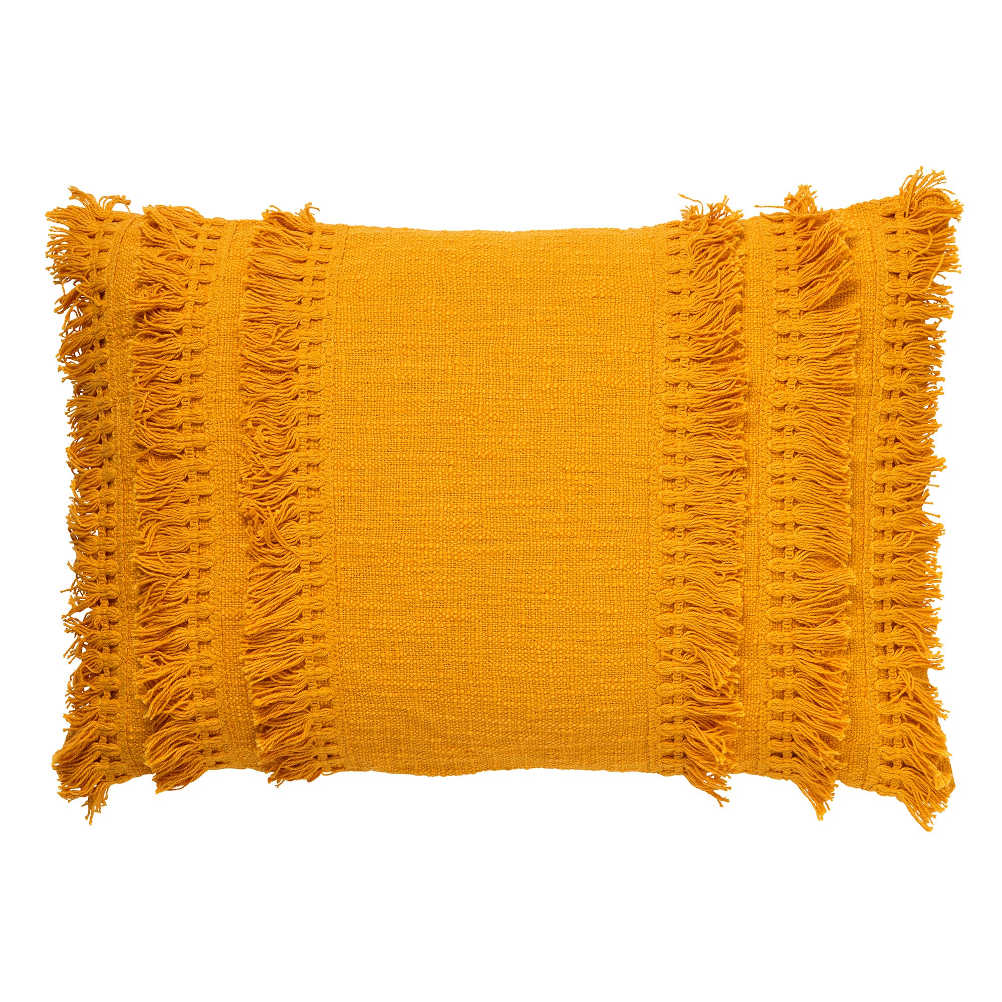 FARA - Kussenhoes 40x60 cm - 100% katoen - met franjes - Golden Glow - geel