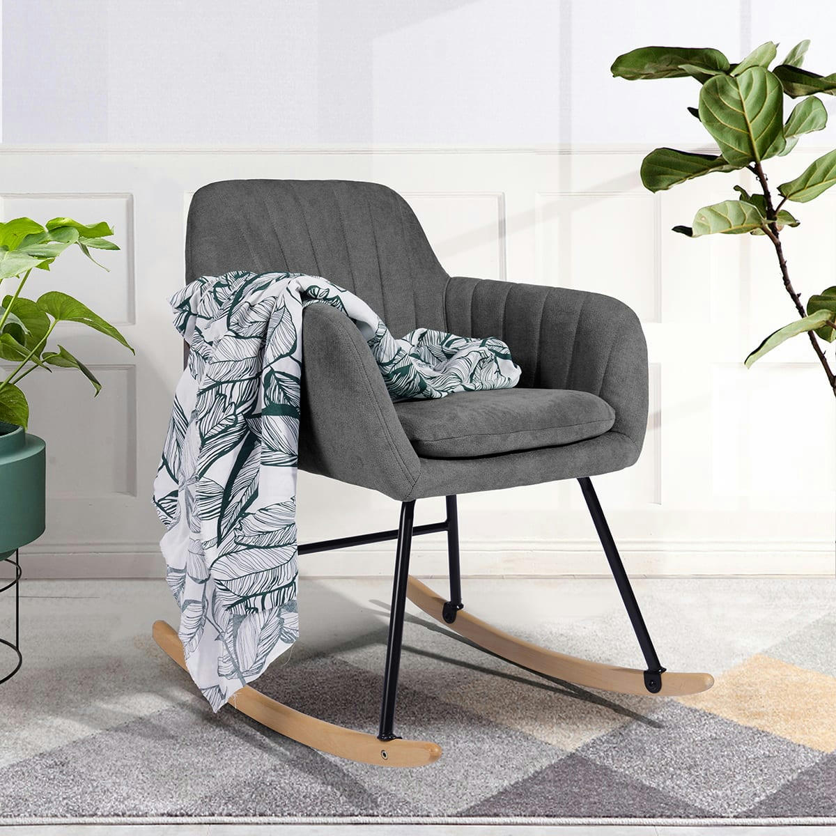 - Fauteuil à bascule rocking chair tissu gris