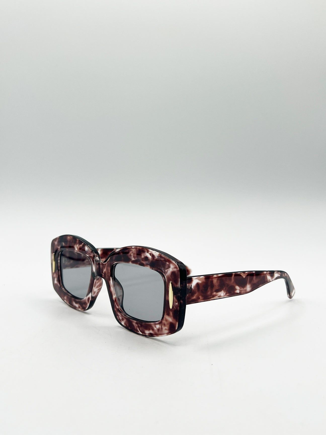 SVNX Oversized Chunky Rectangle Sunglasses in Brown multi