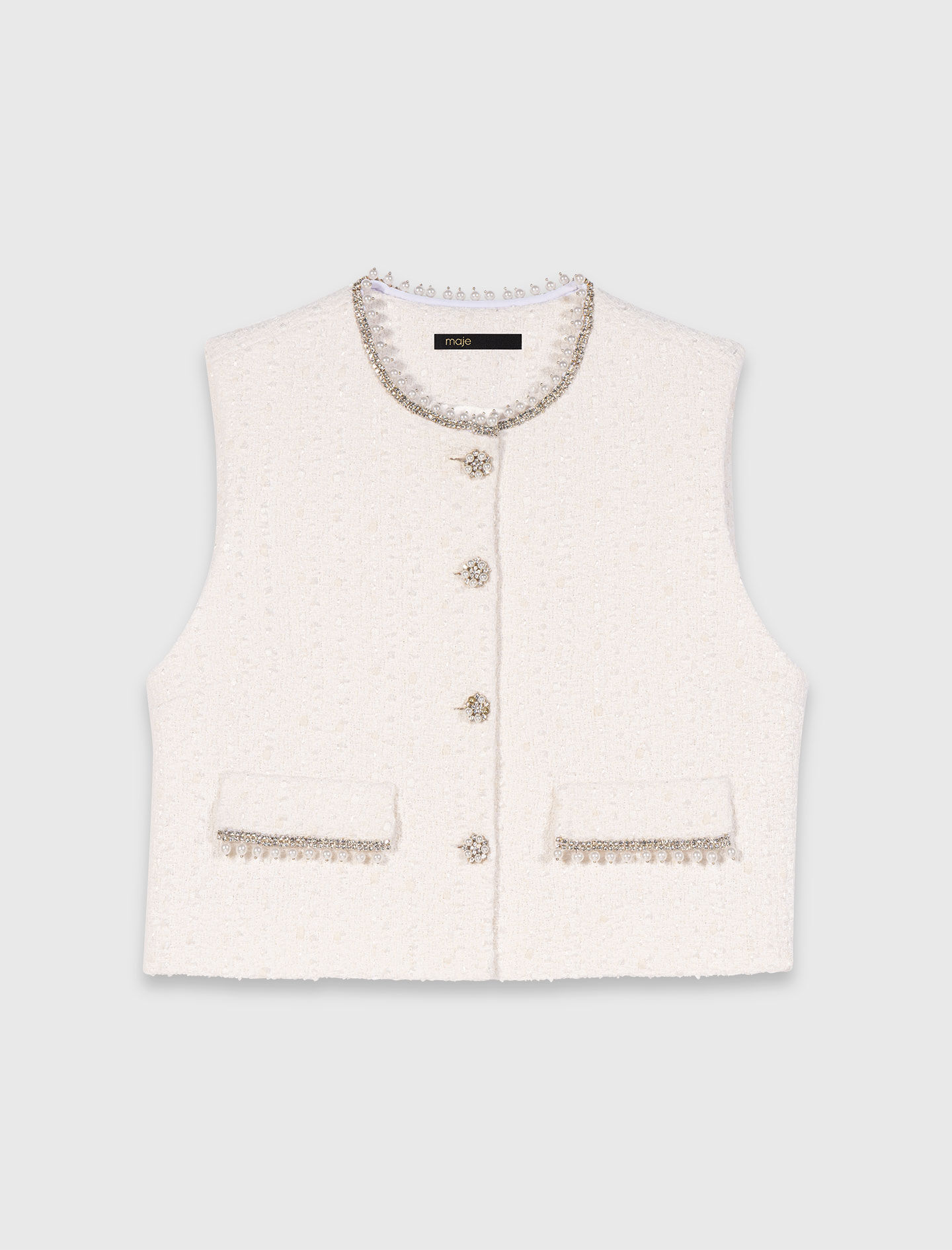 Veston en tweed et galon de perles