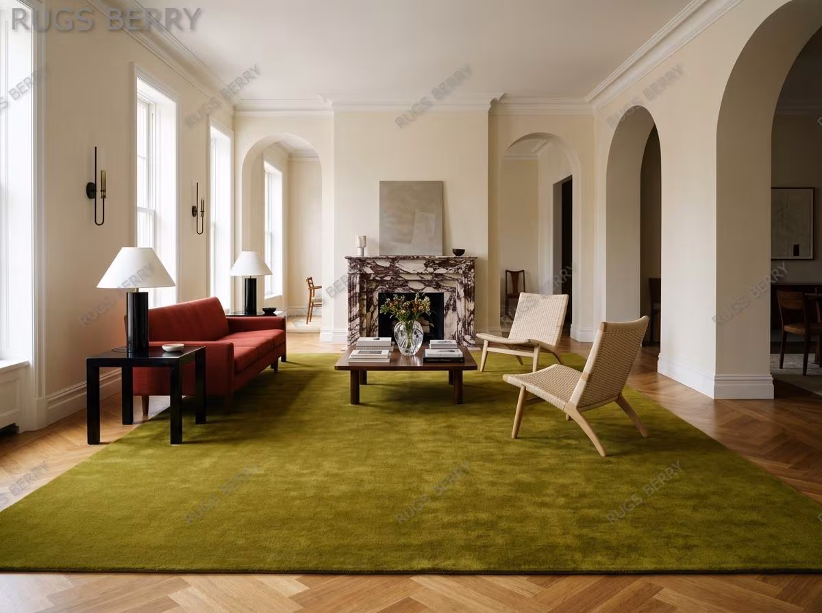 Large Livingroom Wool Rug OLIVE GREEN Hand Tufted Area Rug