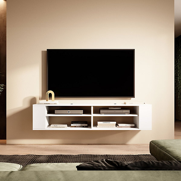 Meuble TV 140 cm blanc avec 4 compartiments WALL