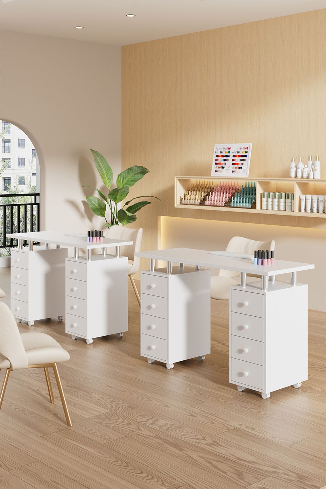 SHEONLY Mobile 8-Drawer Manicure Table with Lockable Castors