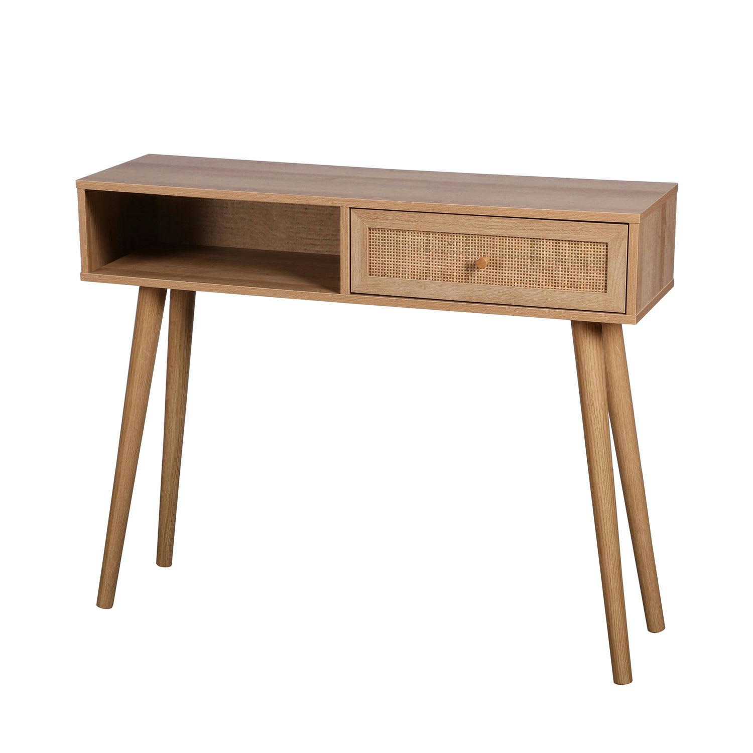 BALI - Console en panneaux de particules et rotin 1 tiroir beige