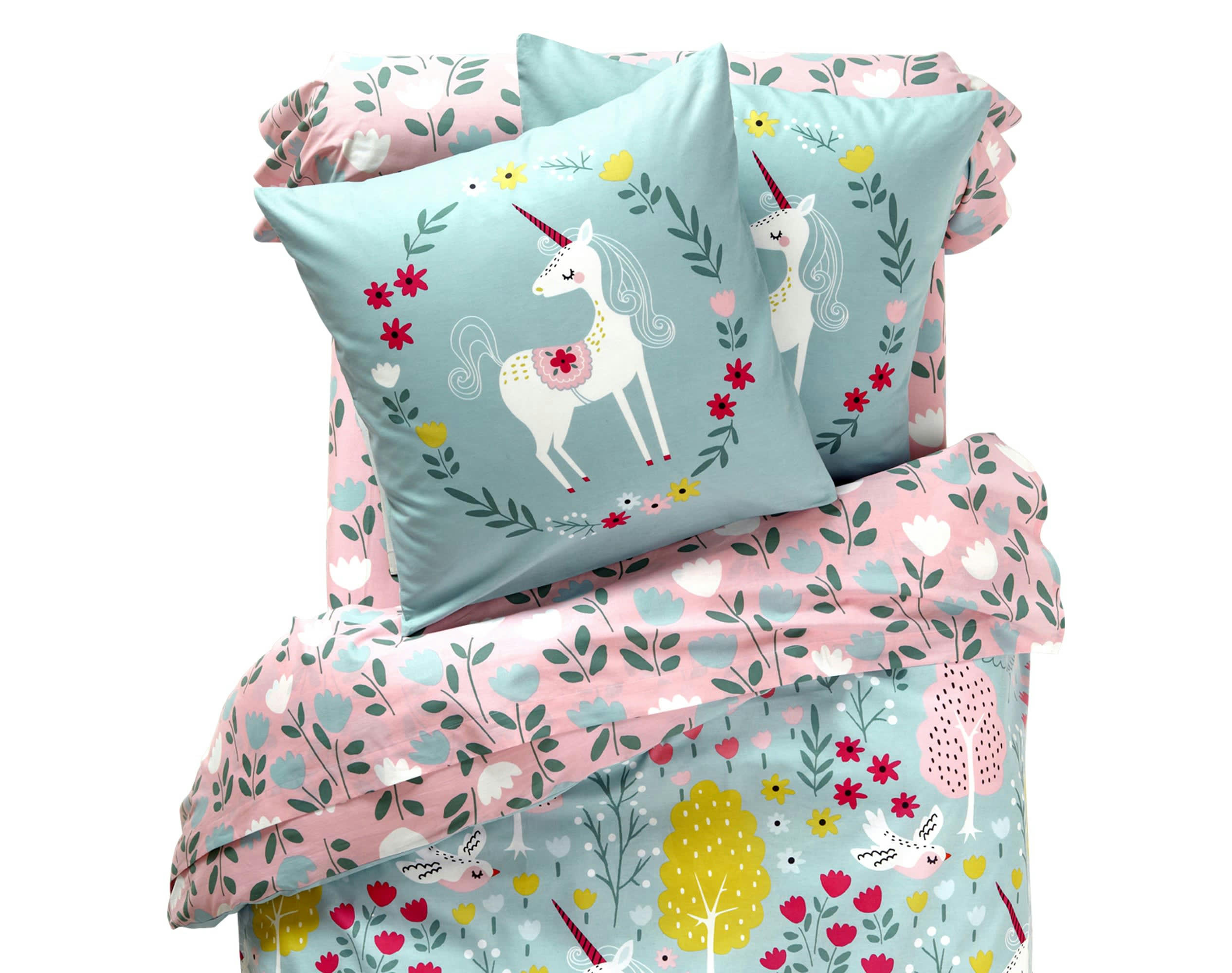 LICORNE - Housse de couette enfant réversible 140x200 multicolore en coton