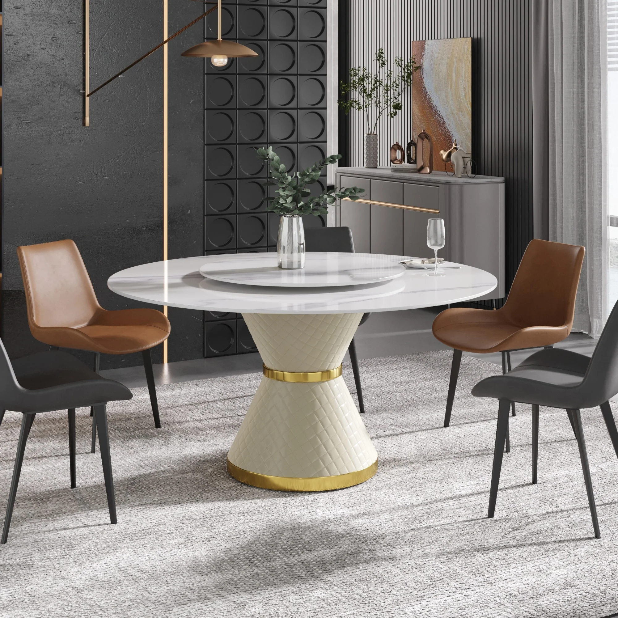 59 Modern Marble Dining Table Round Dining Table with Lazy Susan