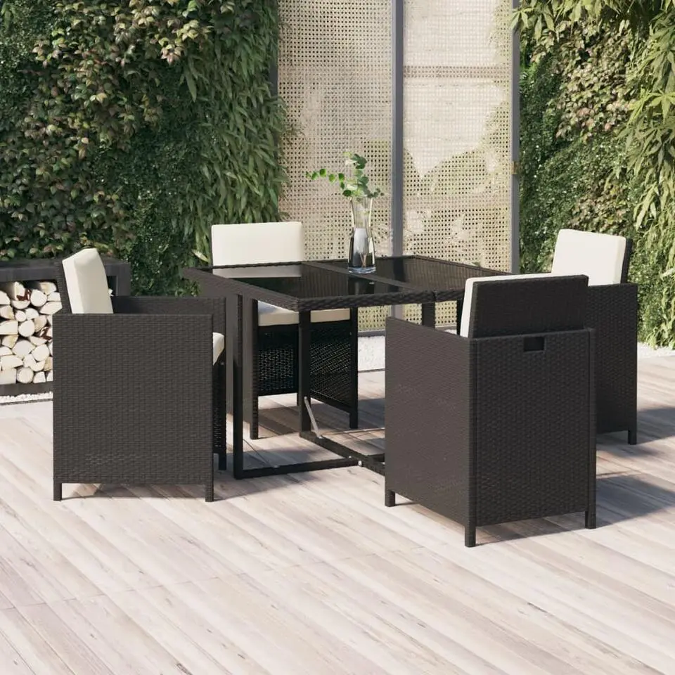 vidaXL - 5-delige Tuinset wit kussens - Zwart poly rattan en glas - 109x107 cm