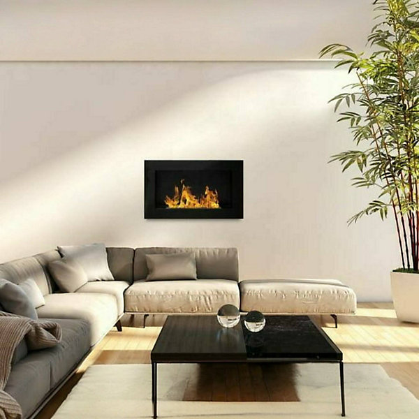 Cheminée à bioéthanol Misti, Foyer sans fumée, 65x12 h40 cm, Noir