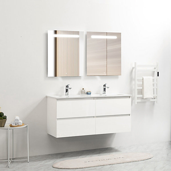 Pack Meuble prémonté 120 blanc-Vasque céramique-Robinets chromé-Miroirs RIMA - bain-bain
