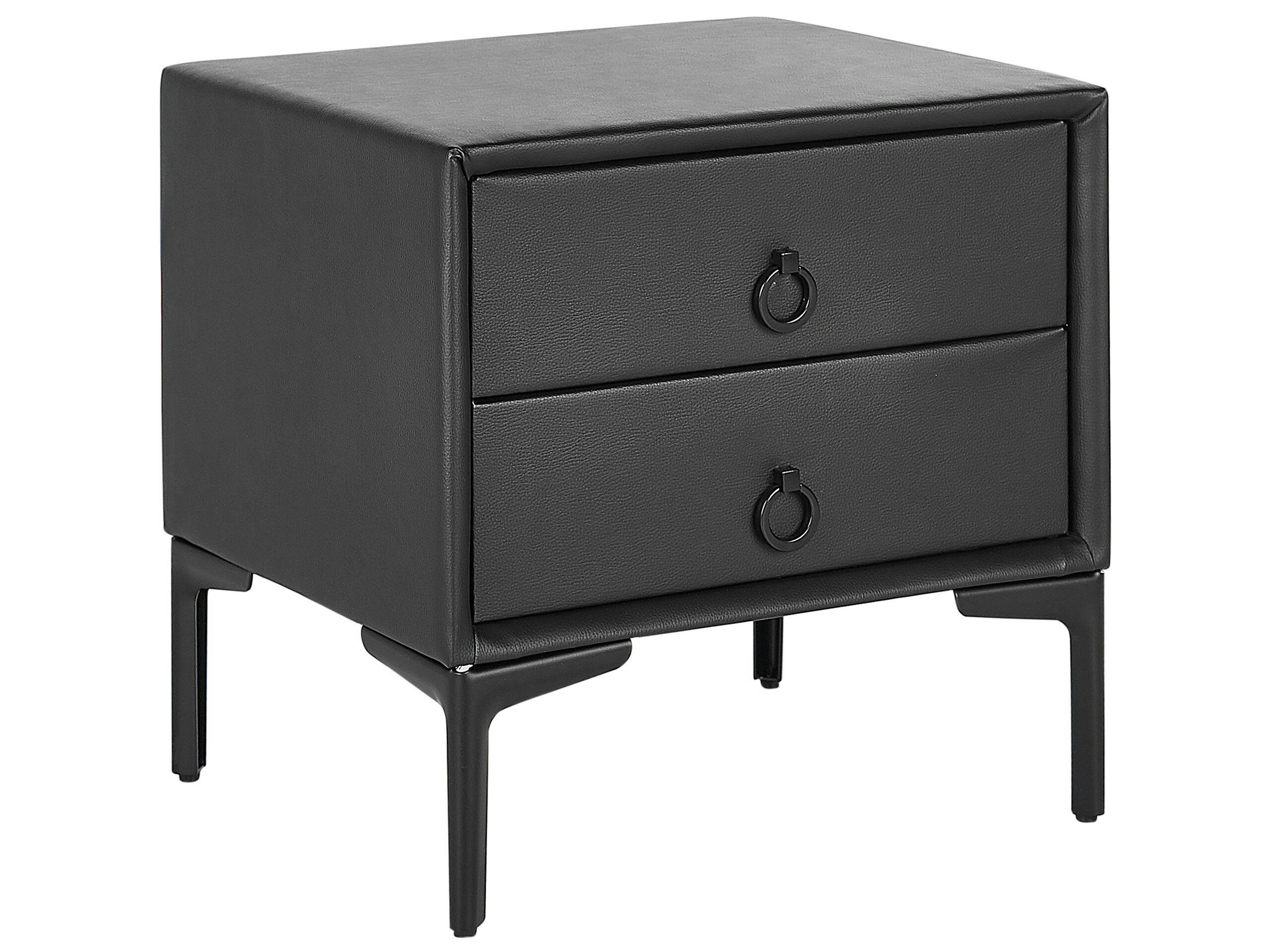 SEZANNE - Table de chevet en cuir PU noir 2 tiroirs