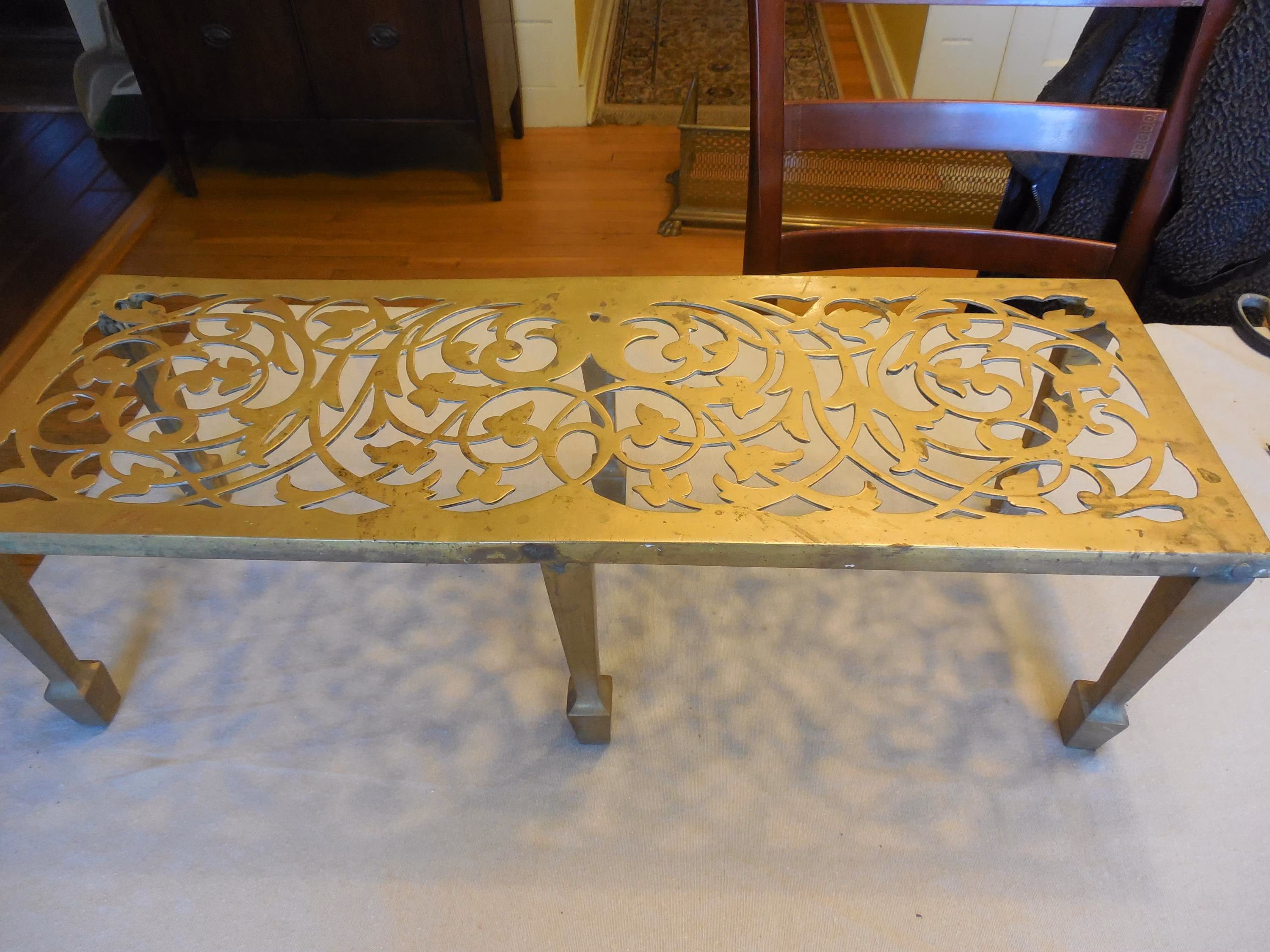 Antique American Brass Footman Fireplace Trivet/ Fireplace Cookware Warmer