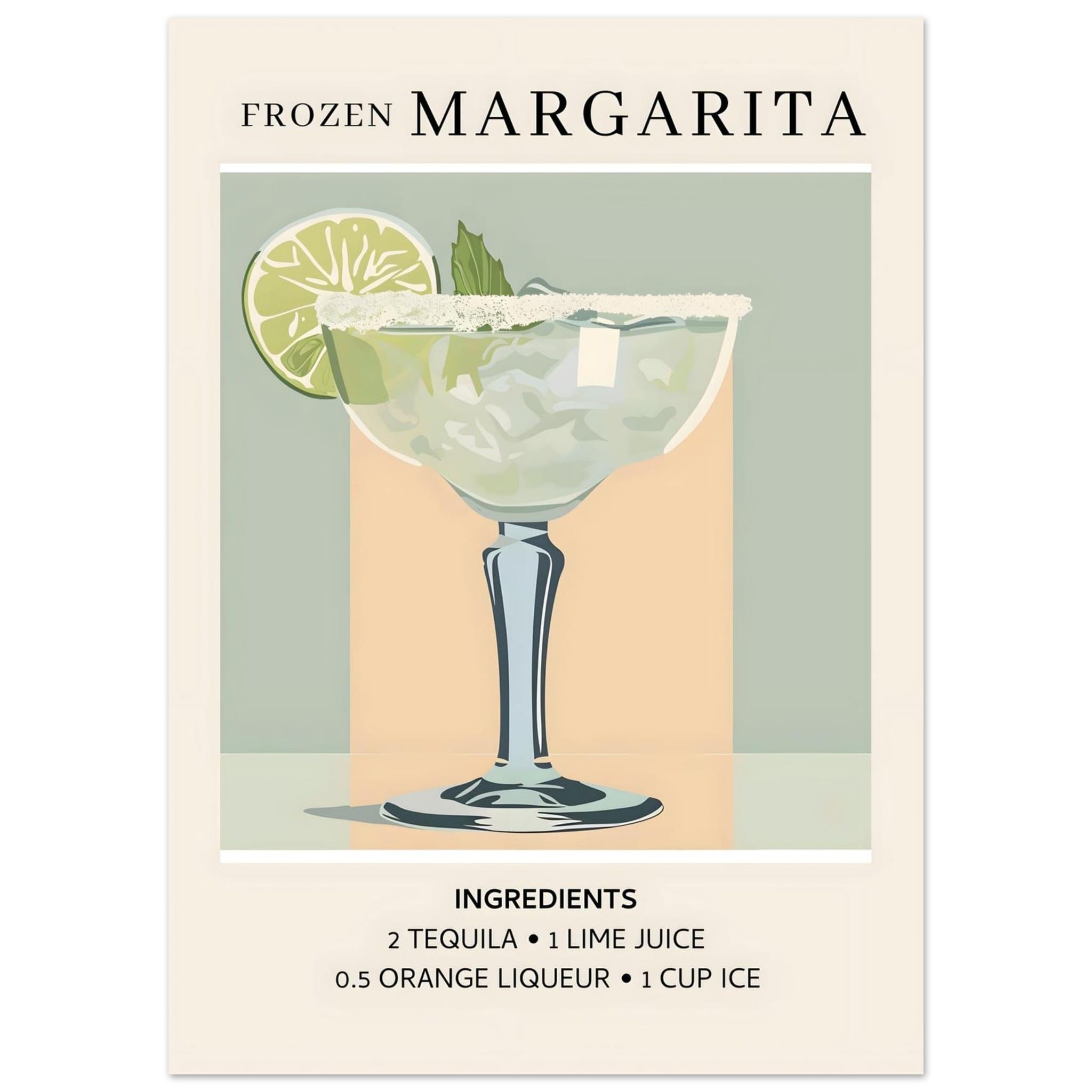 Artfulprints Poster Frozen Margarita cocktail I - Ingrediënten  - 50x70 cm - Groen