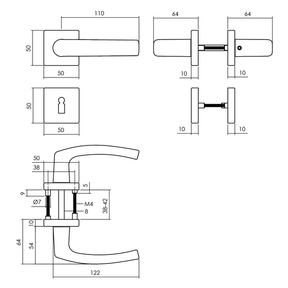 Türdrücker »Denham«, 55x55x10 mm BB-Rosetten