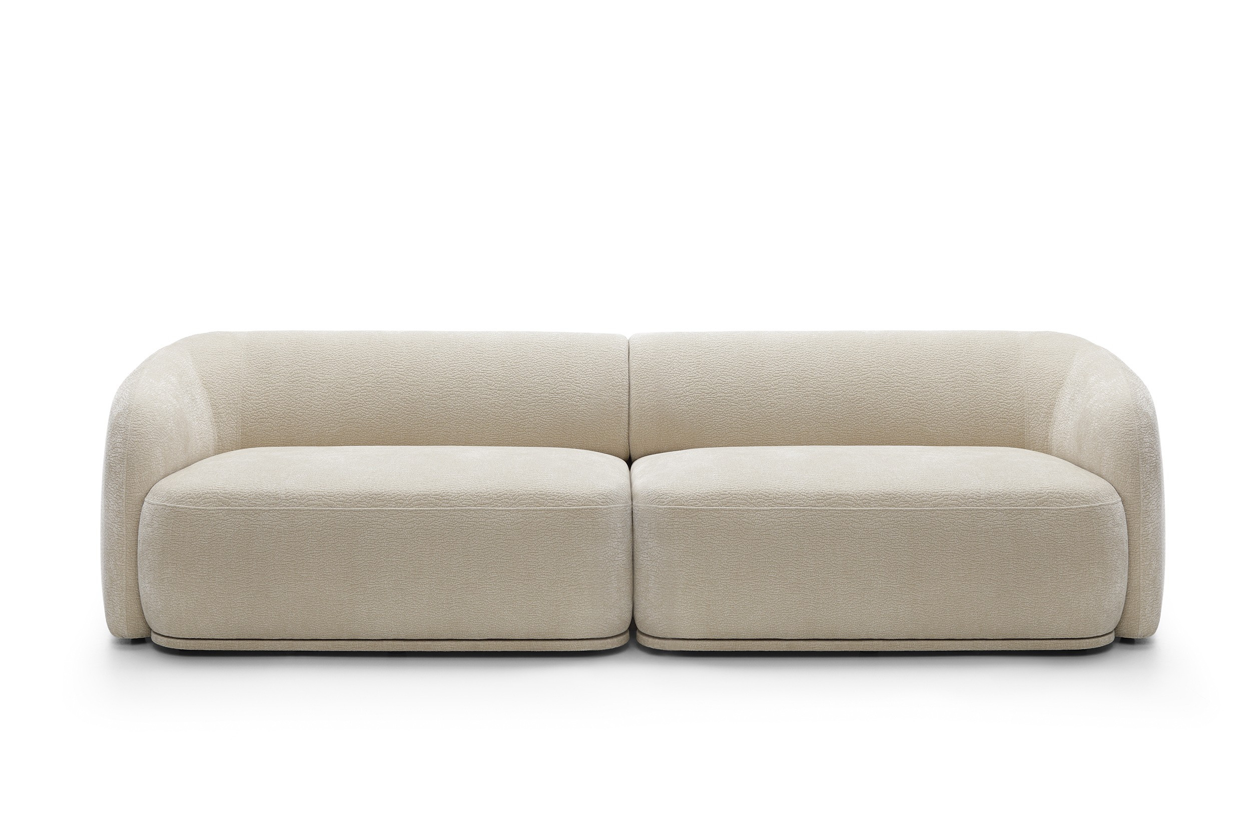 Modułowa sofa beżowa NOBIS z zaokrąglonymi bokami i wygodnym siedziskiem
