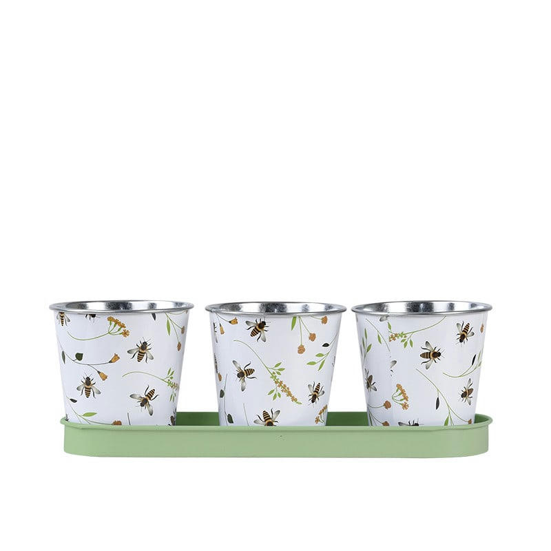 - Jardinière en zinc 3 pots abeilles
